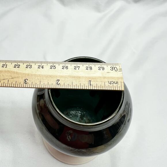 Hand Crafted Art Pottery Vase Drip Metallic Glaze 5 1/2" Teal Tone Lined Branded - Picture 7 of 9